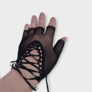 💥Black Fishnet Fingerless Corset Gloves